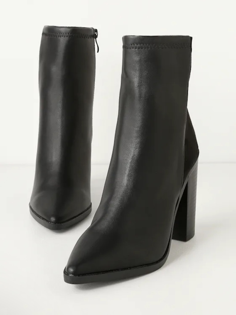 Lulu’s Classic Black Leather High-Heel Ankle Boots